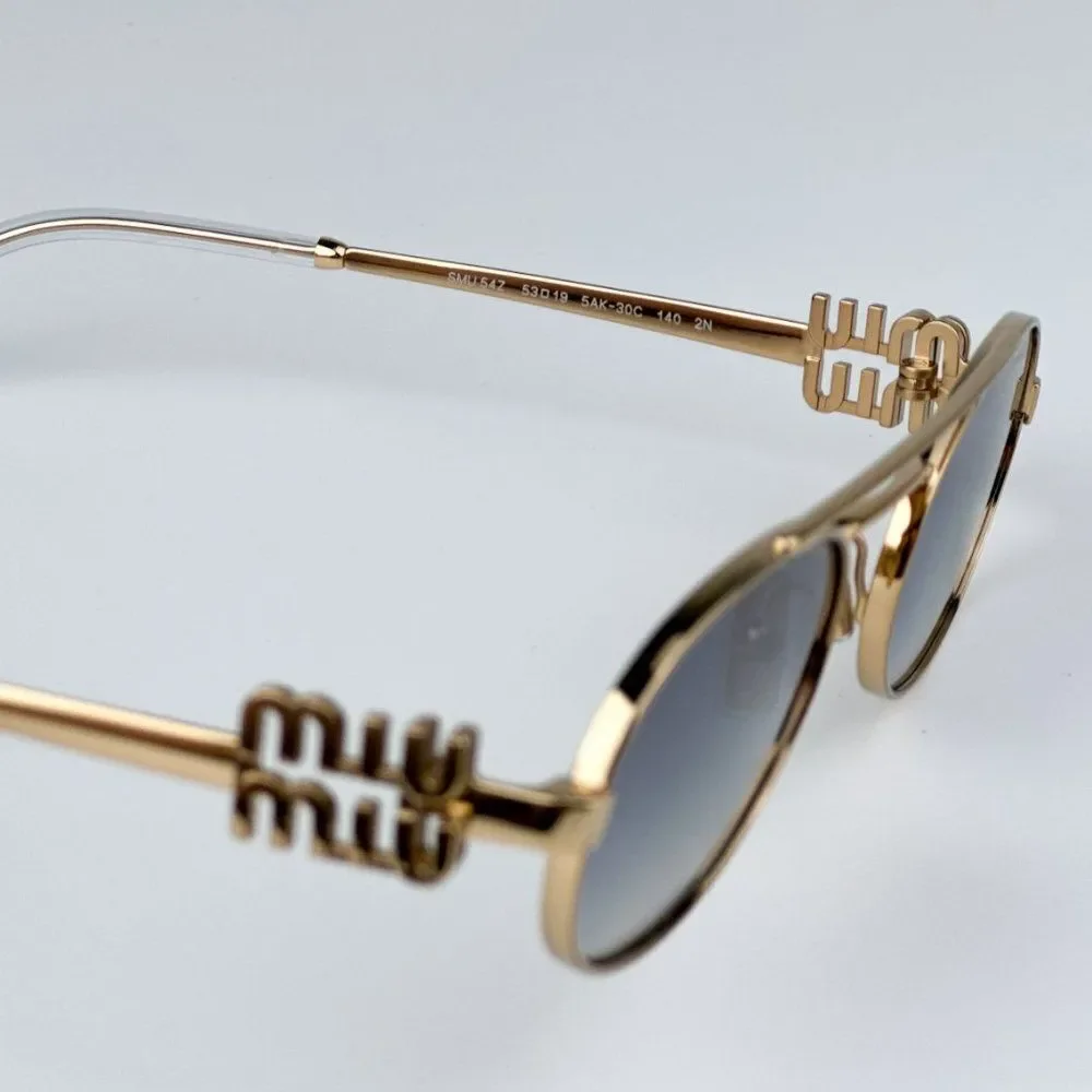 NEW Miu Miu MU54ZS 5AK30C Gold Grey Gradient Mirror Pilot Unisex Sunglasses